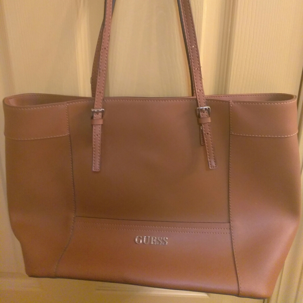 Guess tan leather tote